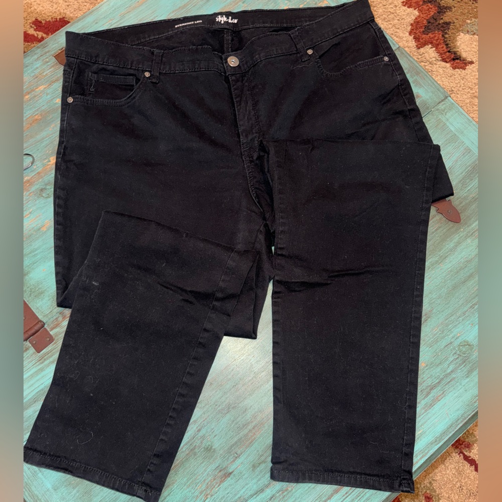 Style & Co Womens Size 20W Straight Leg Cotton Blend Black Denim Jeans